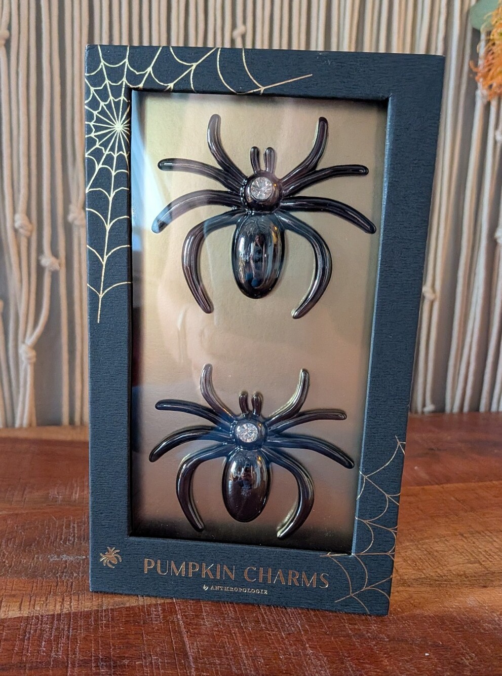 Anthropologie Halloween Black Spiders Pumpkin Pin Charms Decor NWT
